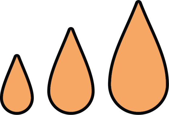 Three orange droplet shapes of increasing size outlined in black on a white background to show Scentopia scent control